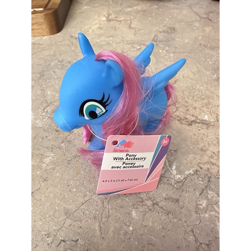 Blue Pony Toy w Pink‎ Hair Brush Accessory Kids Figure 4.5" New